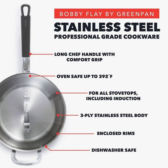 Bobby Flay - 3.5qt Stainless Steel Covered Chef's Pa Silver - Picture 4 of 8